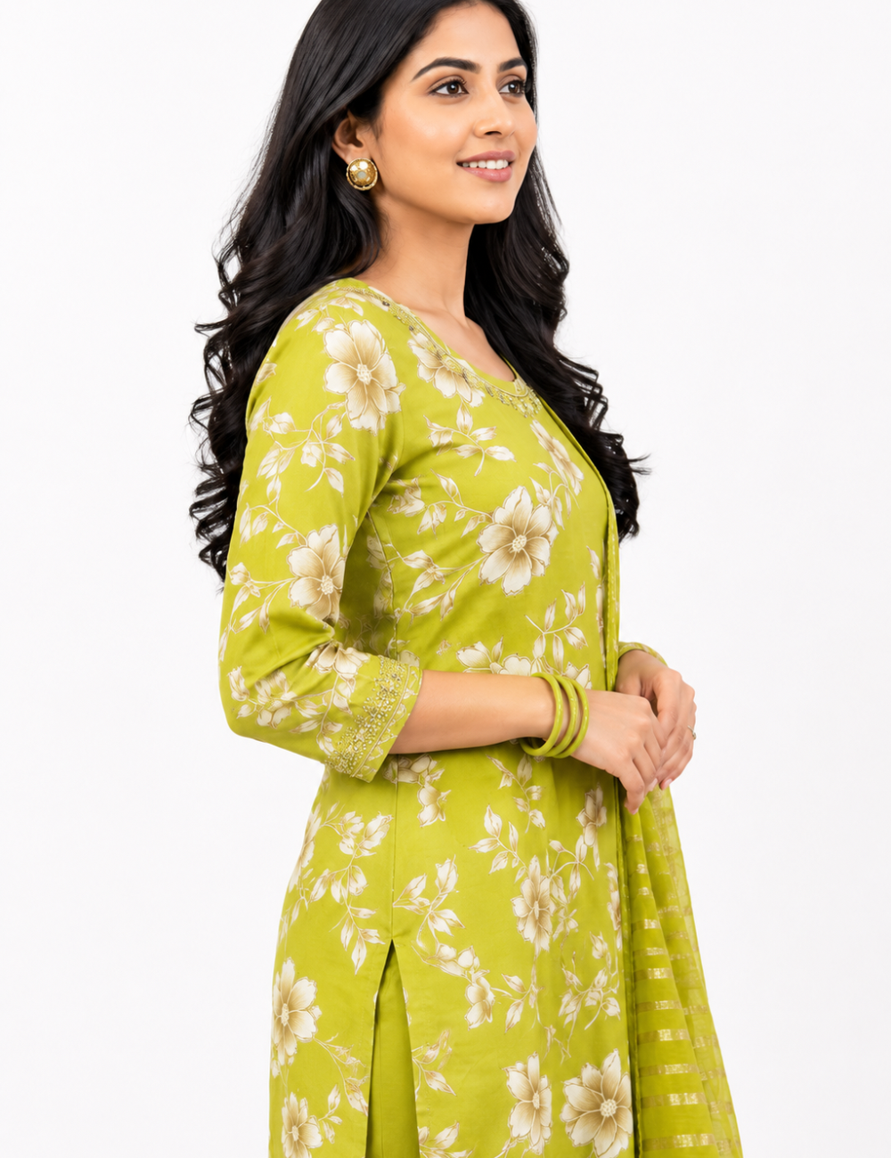 Light Green Mirror Work Roman Silk Suit Set
