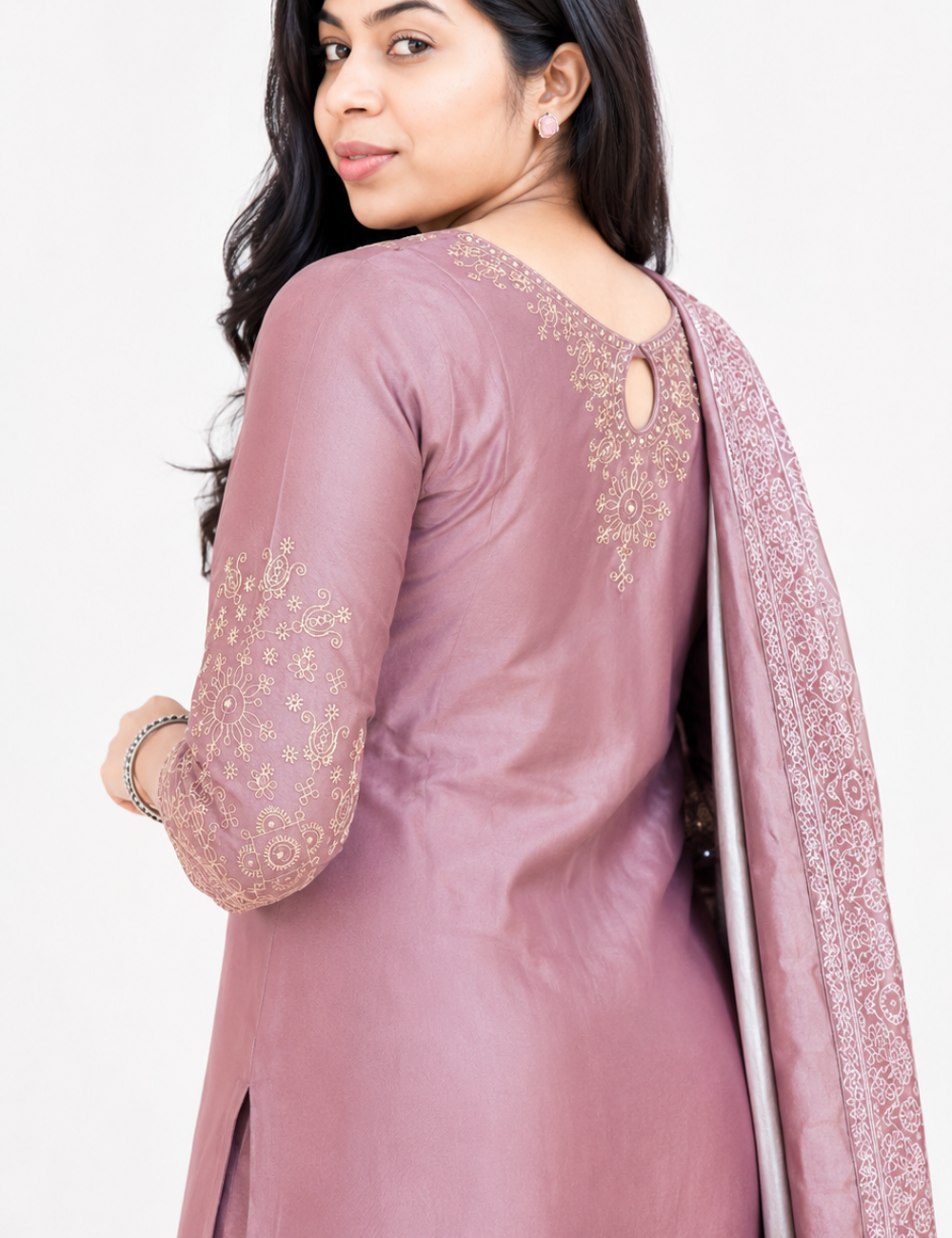 Dusty Rose Gaji Silk Embroidery Suit Set