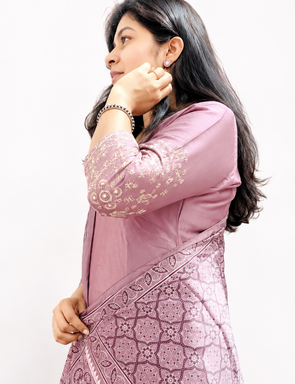 Dusty Rose Gaji Silk Embroidery Suit Set