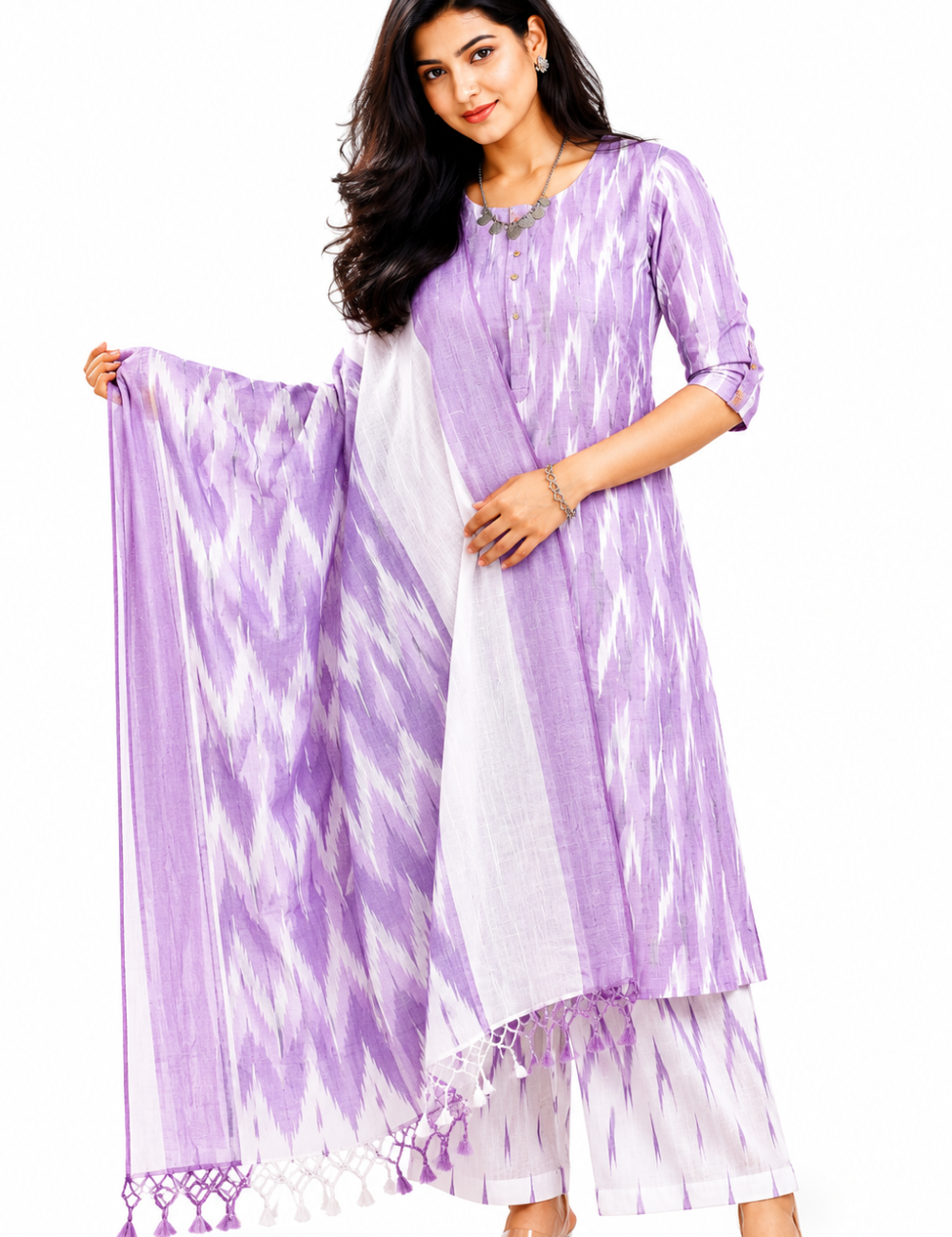Lavendar Ikkat Cotton Suit Set