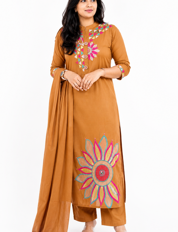 Light Brown Embroidered Cotton Suit Set
