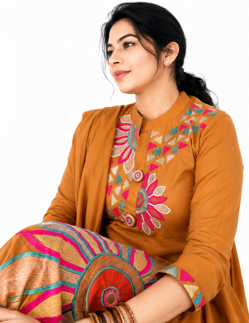 Light Brown Embroidered Cotton Suit Set