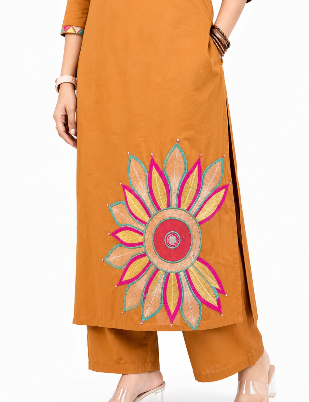 Light Brown Embroidered Cotton Suit Set