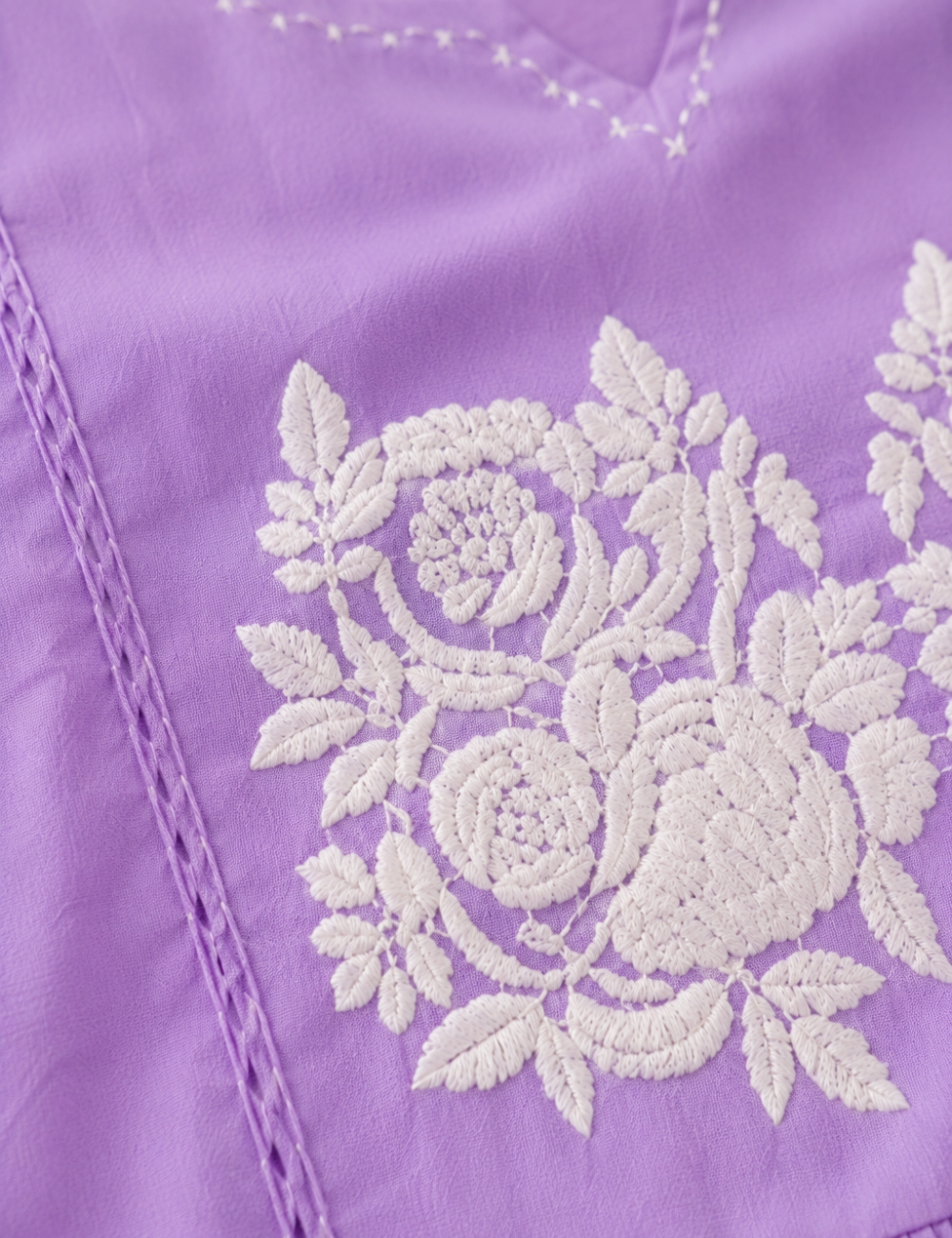 Lavender Cotton Co Ord Set with Yoke Embroidery