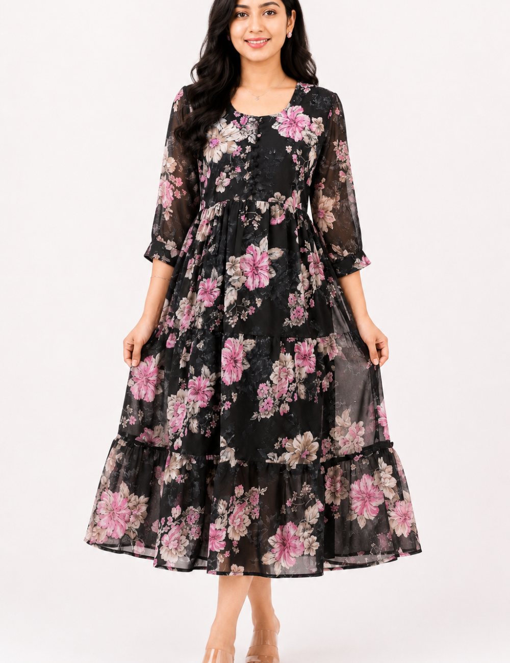 Georgette Floral Frock Black