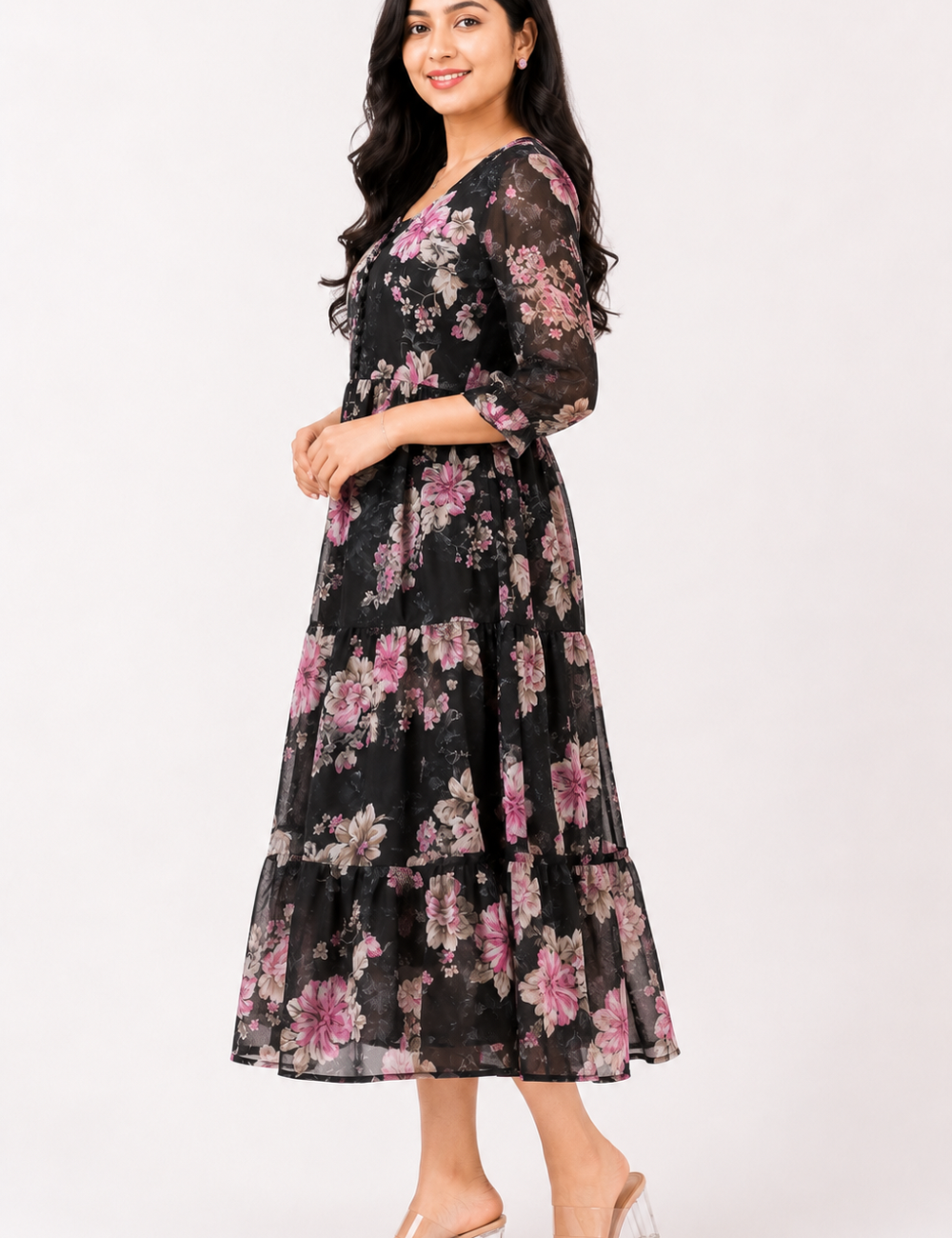 Georgette Floral Frock Black