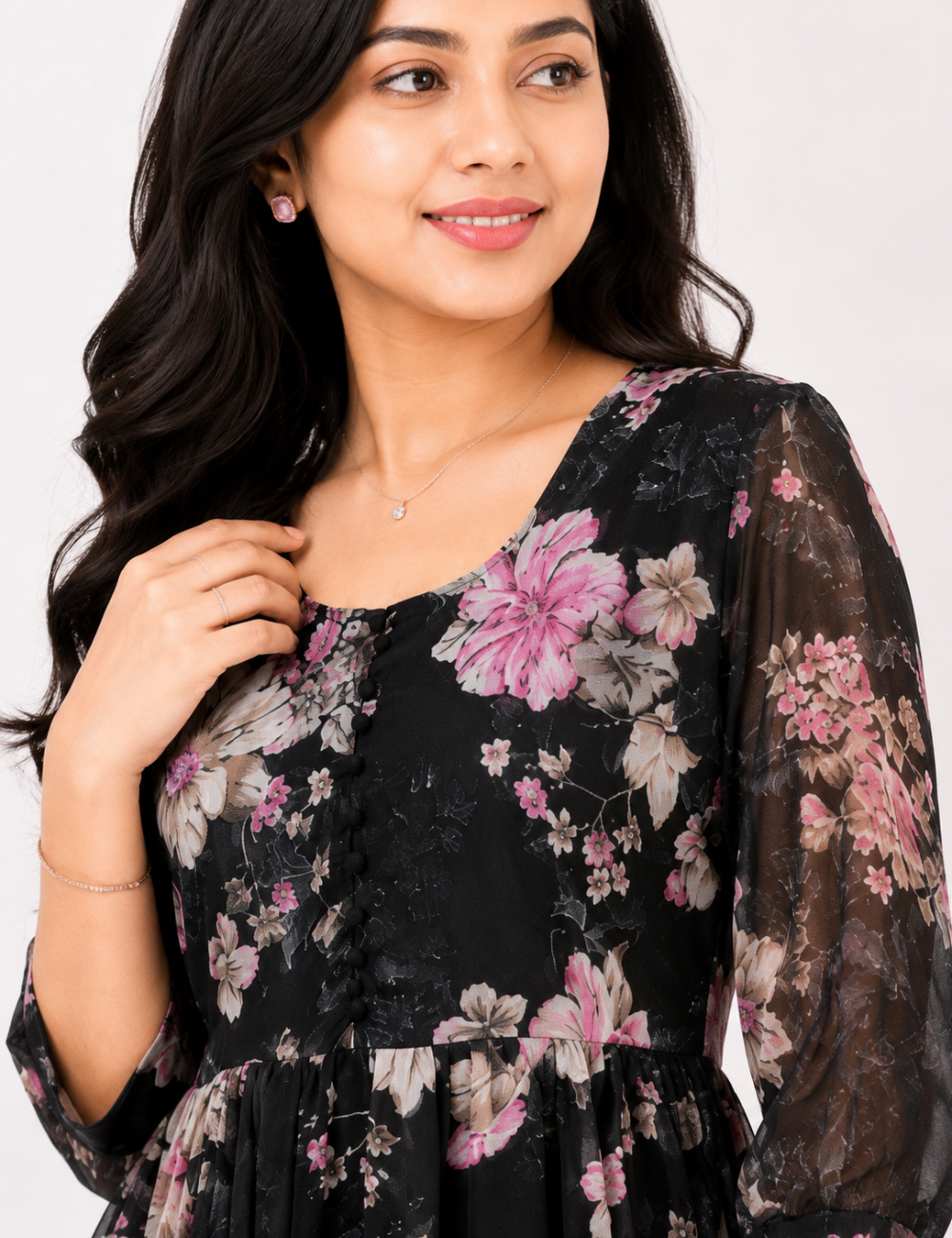 Georgette Floral Frock Black