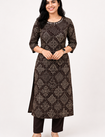 Black Gaji Silk Mirror Work Kurti