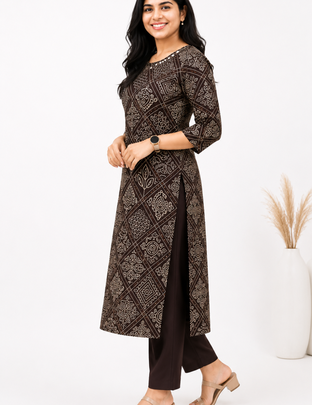 Black Gaji Silk Mirror Work Kurti