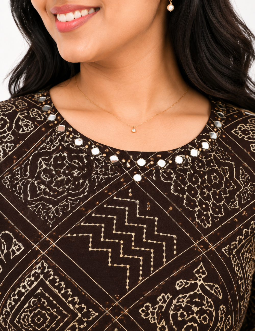 Black Gaji Silk Mirror Work Kurti