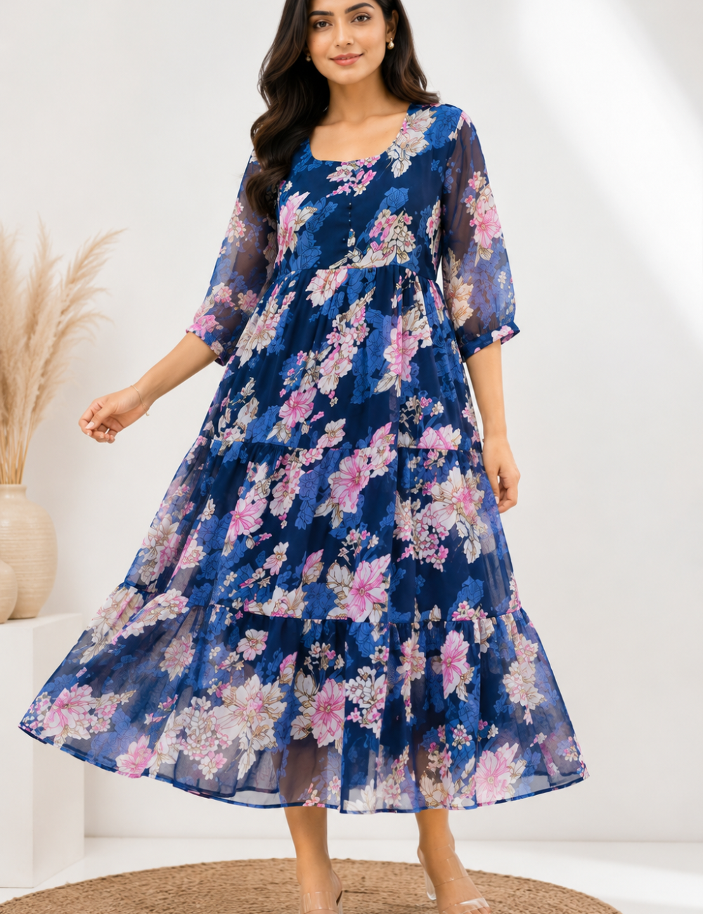 Georgette Floral Frock Blue