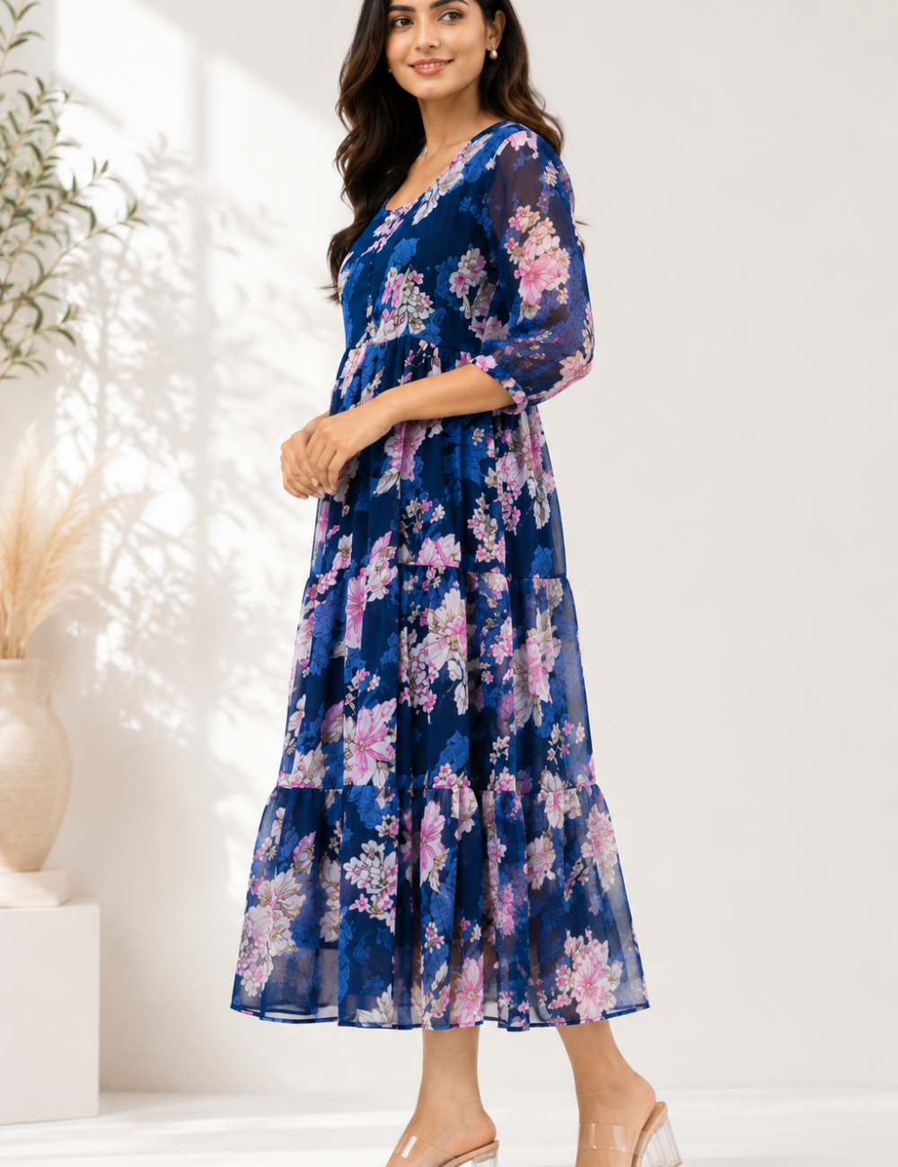 Georgette Floral Frock Blue