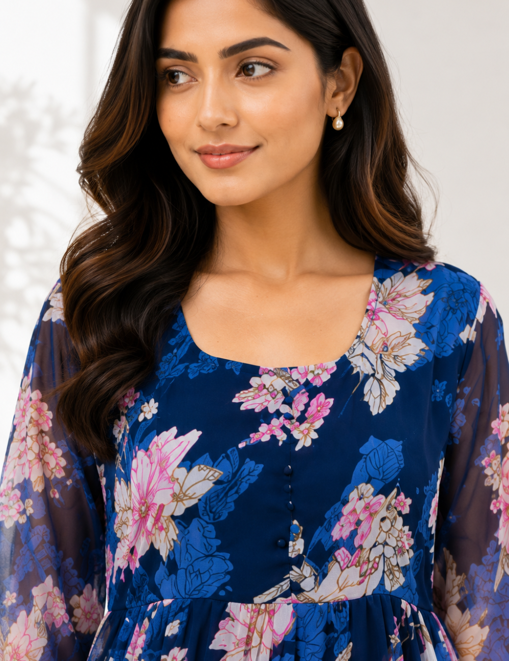 Georgette Floral Frock Blue