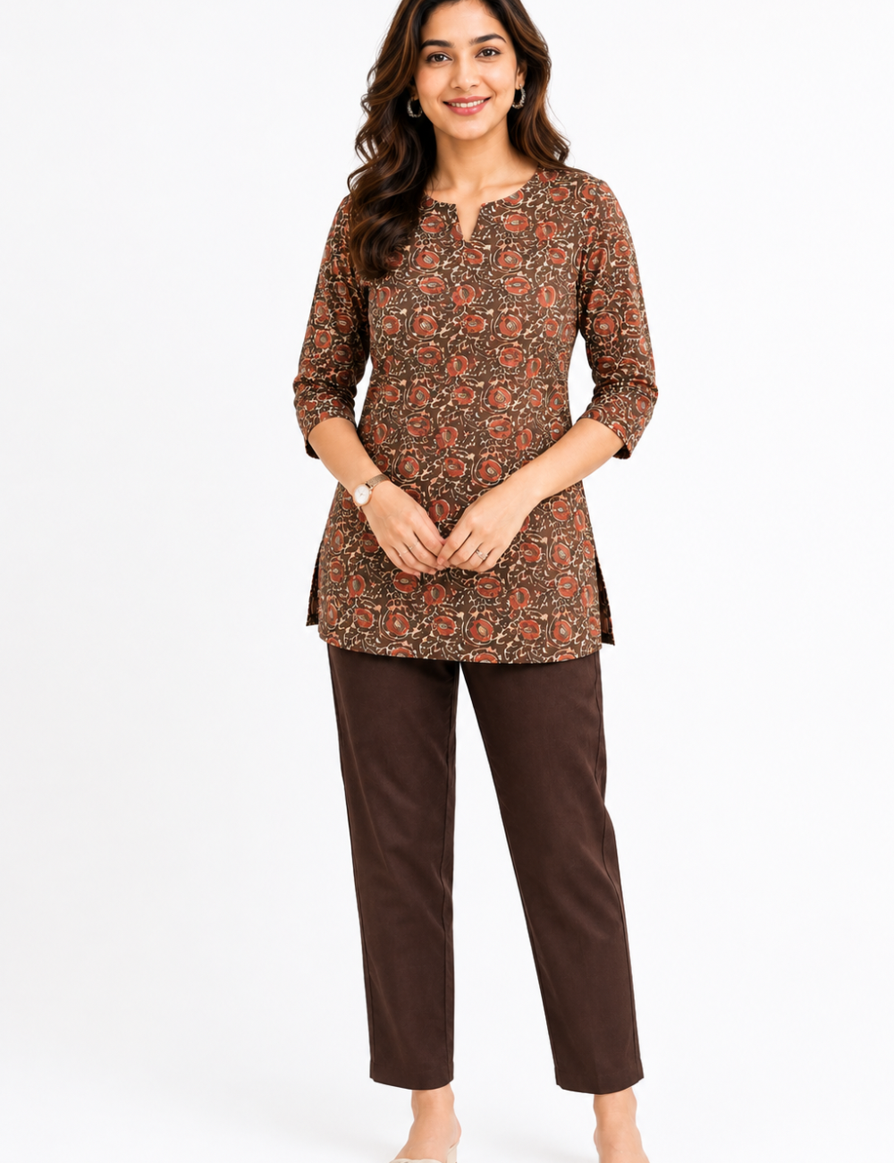 Brown Cotton Short Kurti