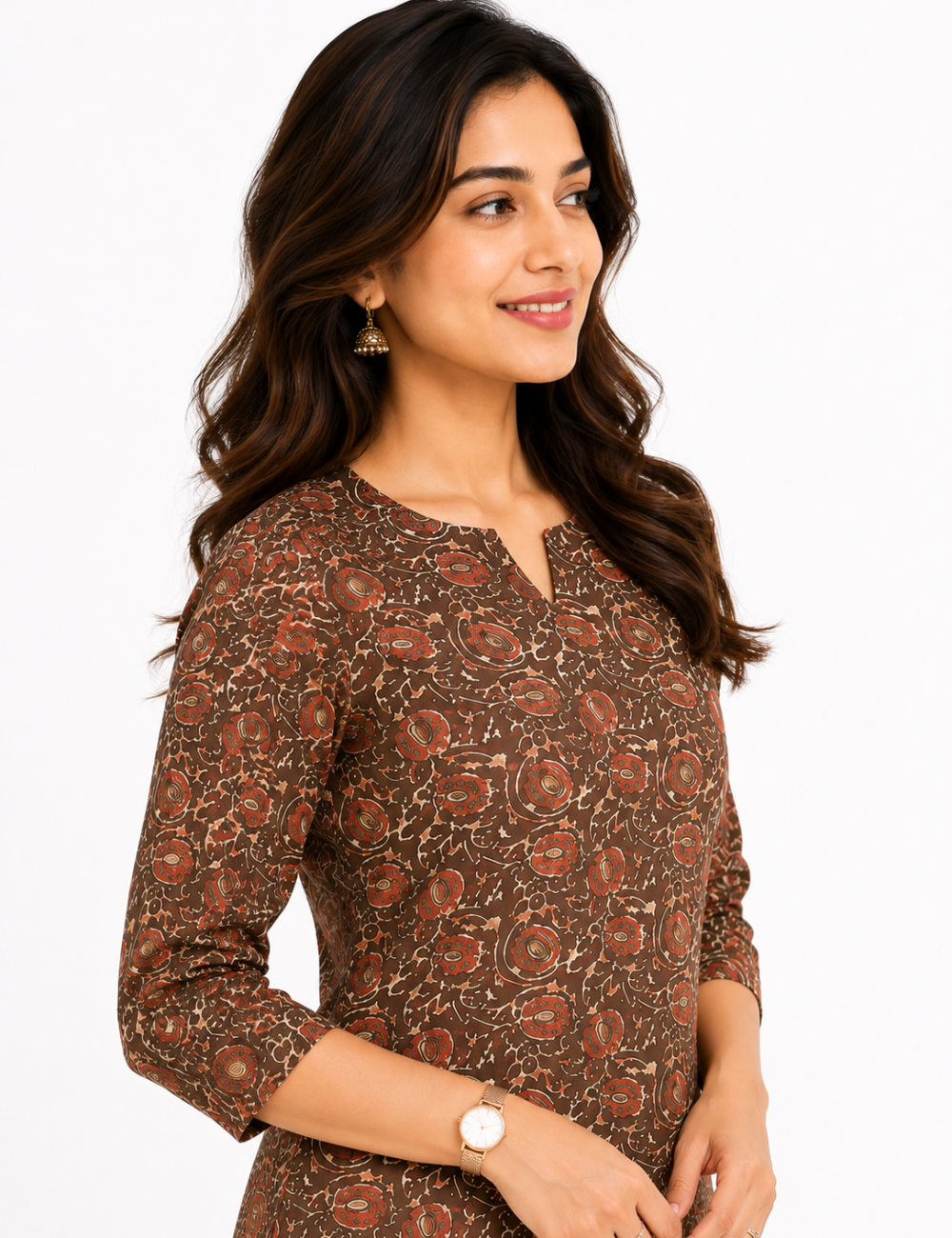 Brown Cotton Short Kurti