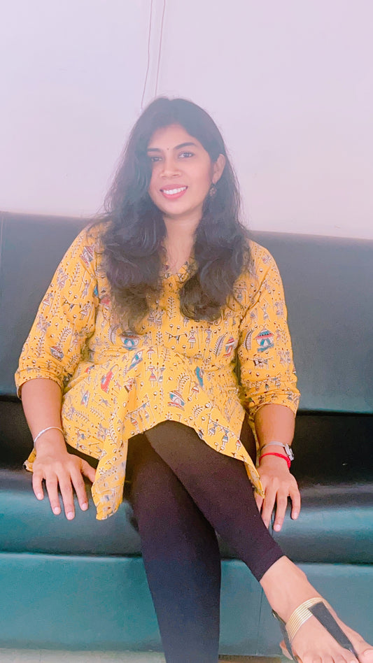 Mango yellow kalamkari kurti