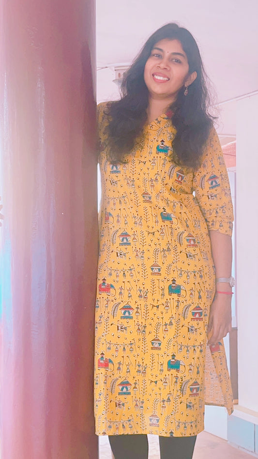 Mango yellow kalamkari kurti