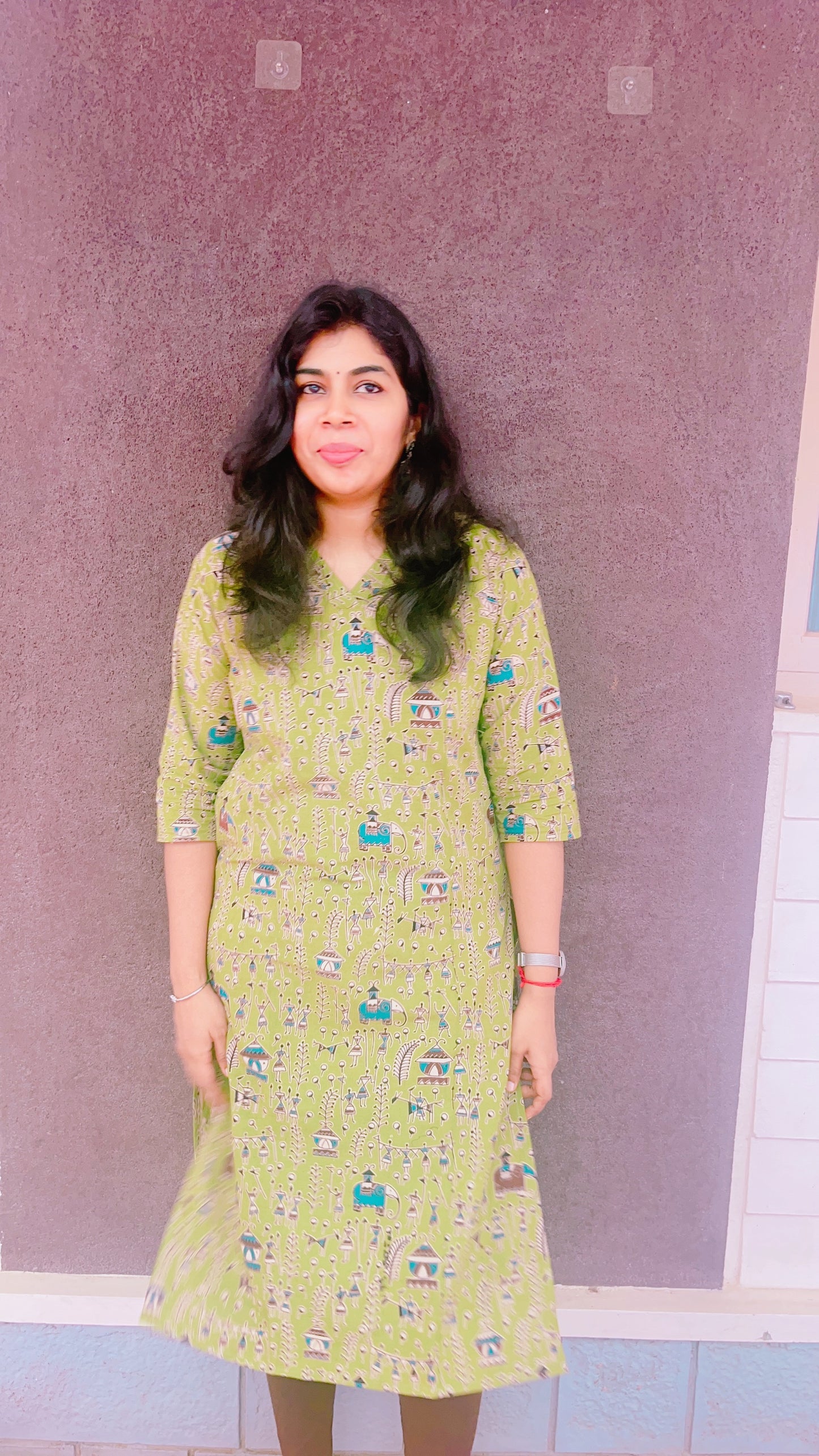 Parrot green kalamkari kurti