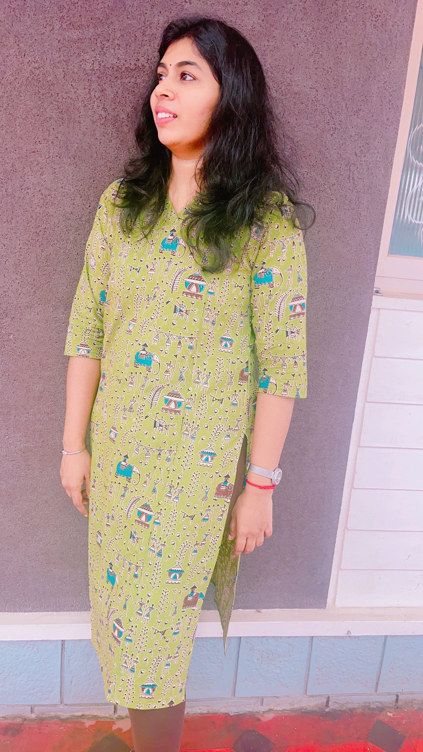 Parrot green kalamkari kurti