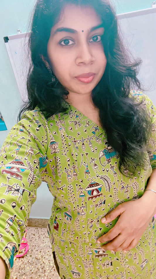 Parrot green kalamkari kurti