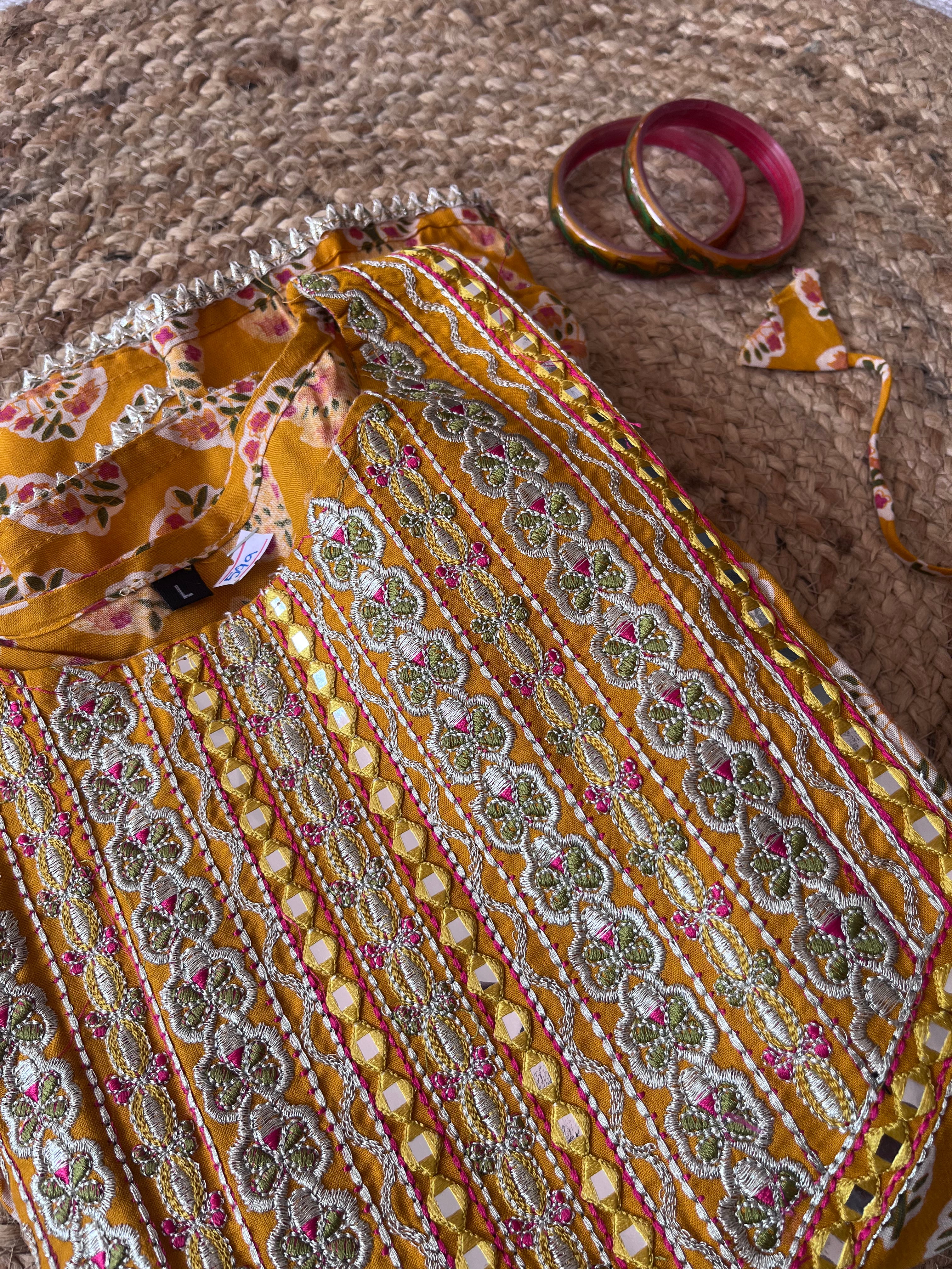 Yellow- umbrella cut kurti