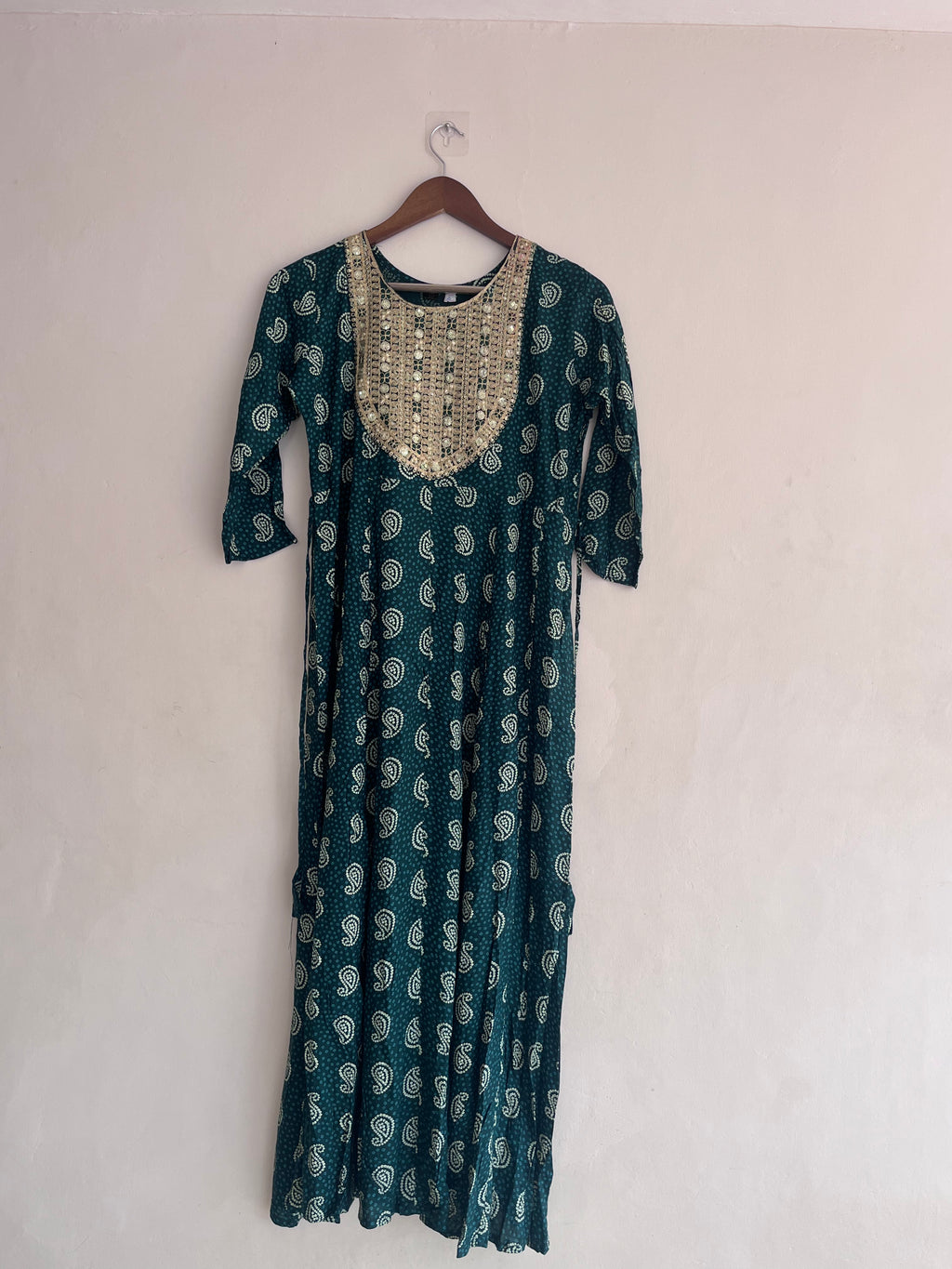 Green Yoke work Umbrella Kurti