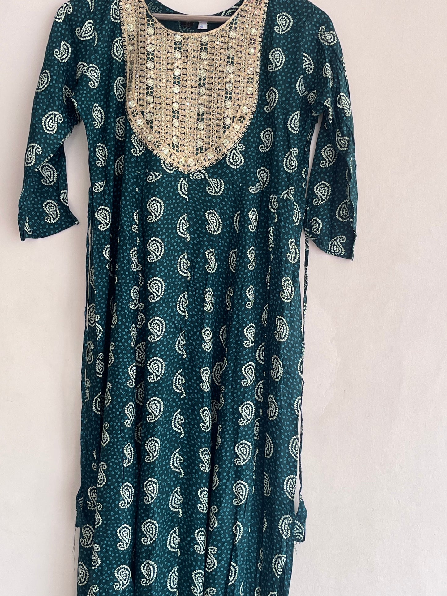 Green Yoke work Umbrella Kurti