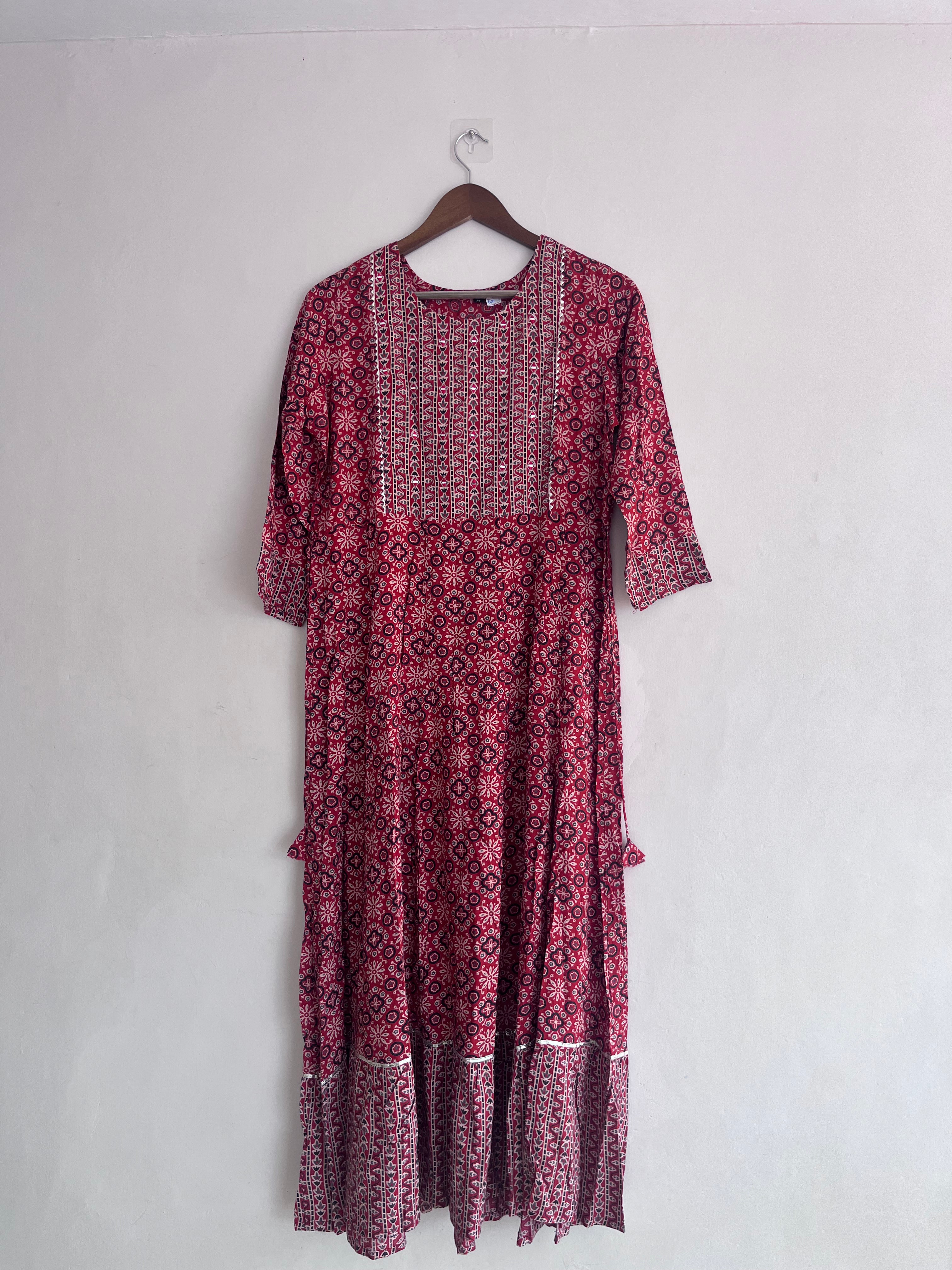 Red Yoke work Umbrella Kurti