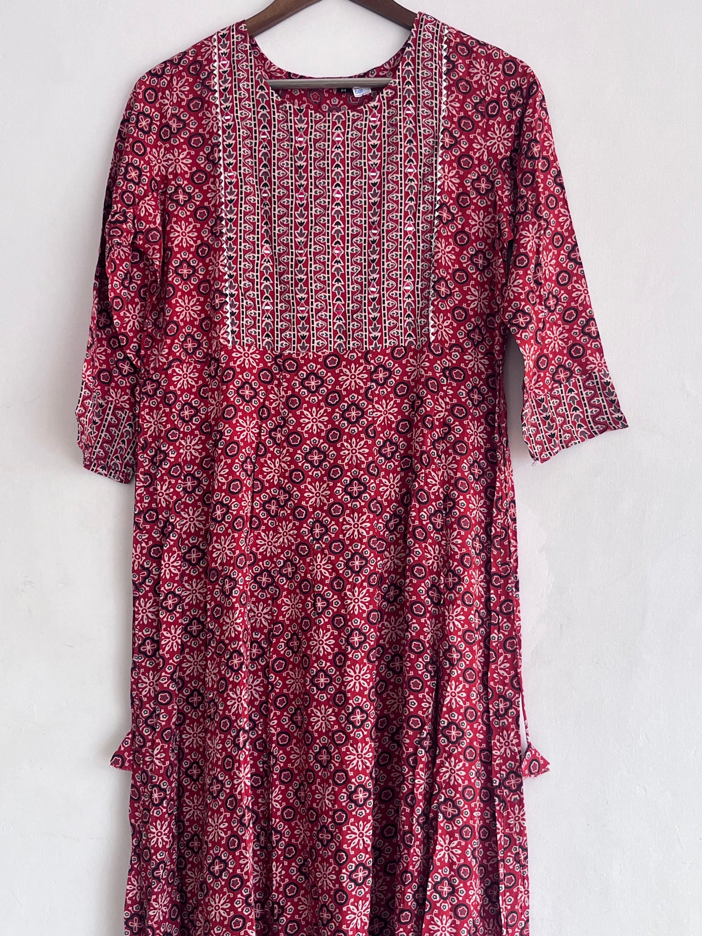 Red Yoke work Umbrella Kurti