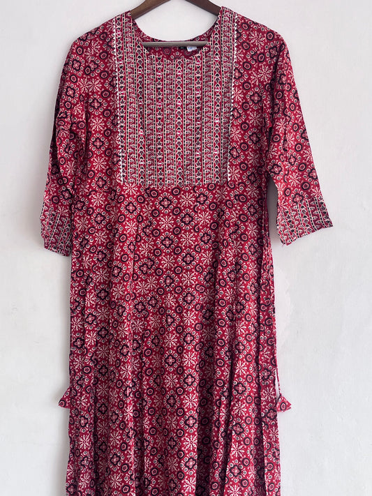 Red Yoke work Umbrella Kurti