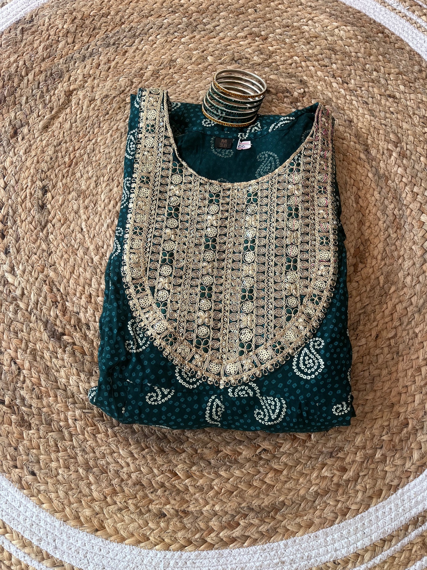 Green Yoke work Umbrella Kurti