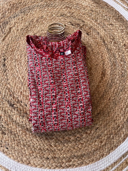 Red Yoke work Umbrella Kurti