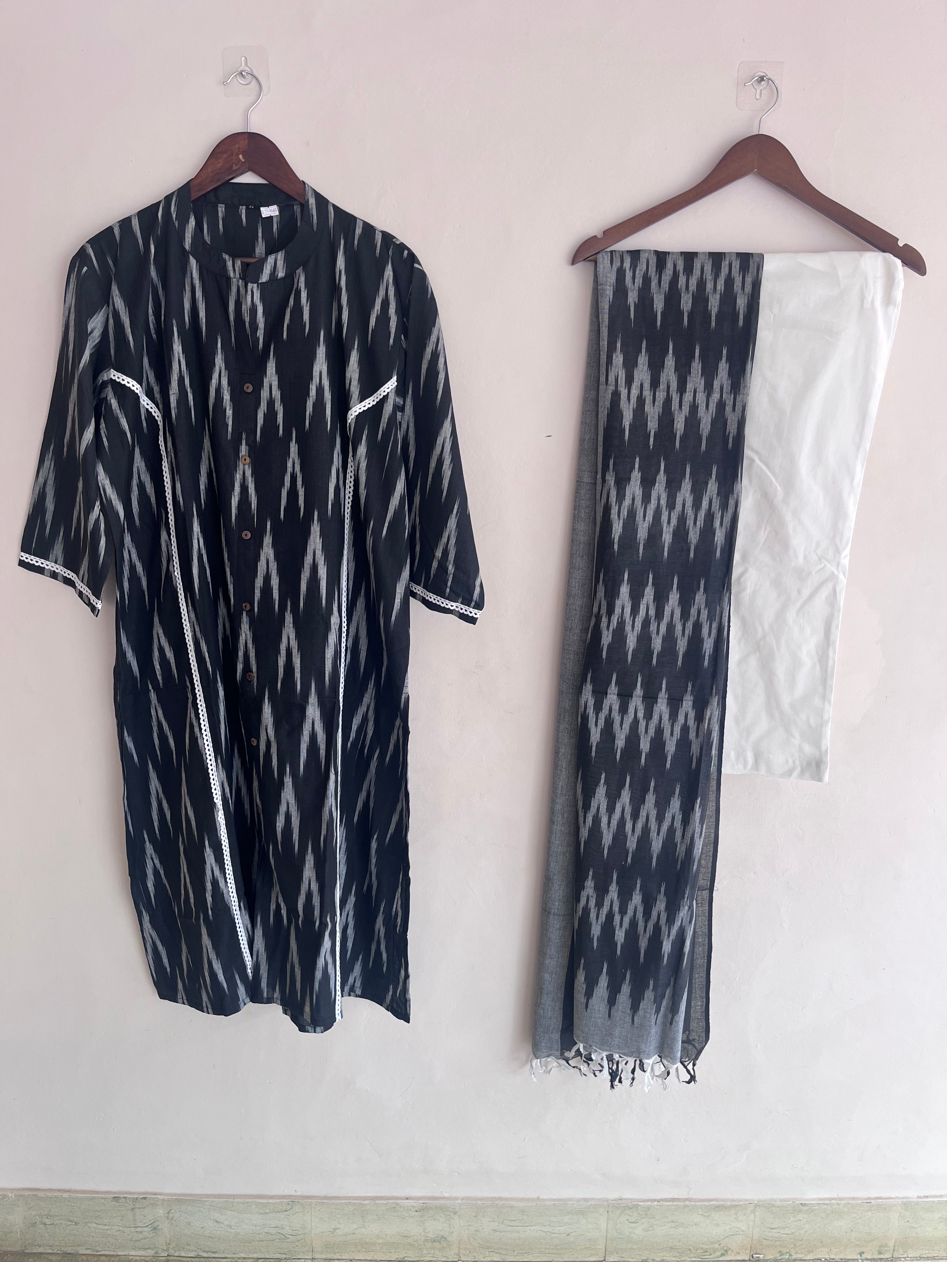 Ikkat Black and White 3 piece suit set