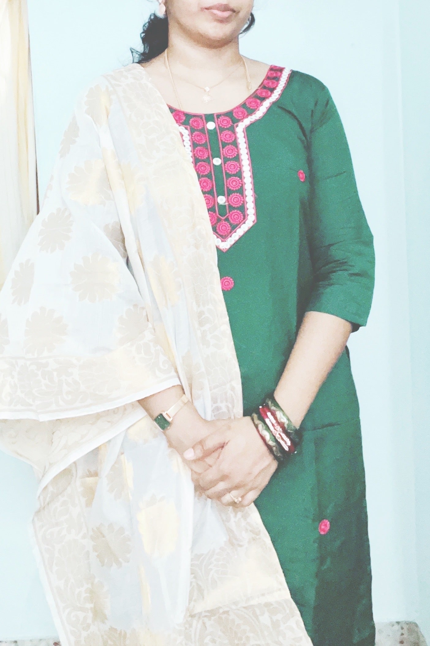 Green Semi Silk Suit