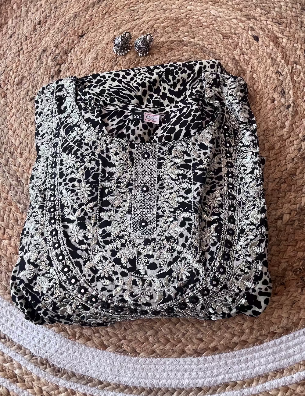 Black and White Cotton Umbrella Kurti