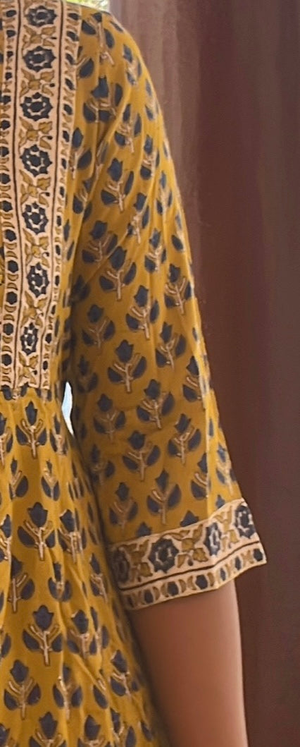 Yellow Cotton Umbrella Kurti
