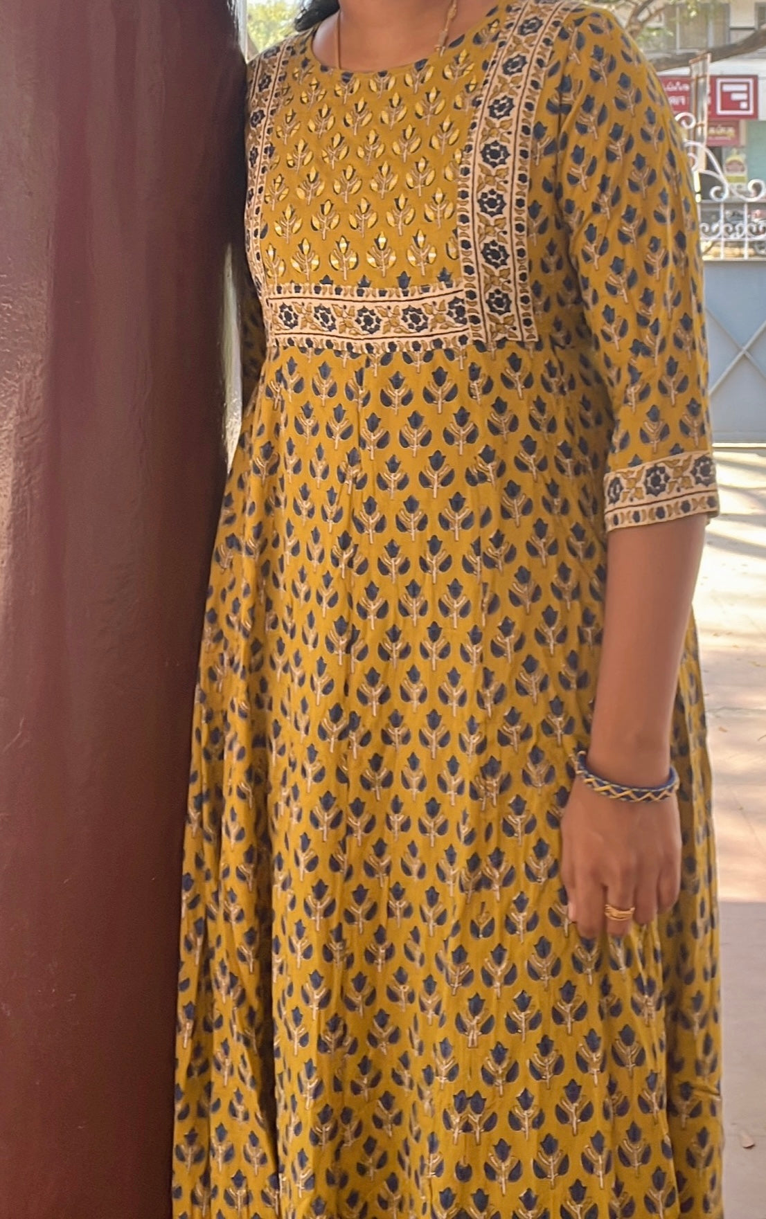Yellow Cotton Umbrella Kurti