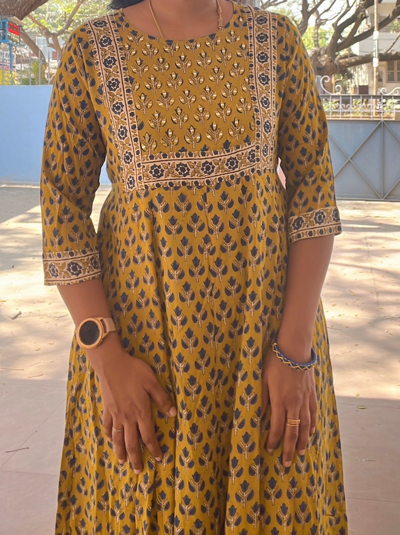 Yellow Cotton Umbrella Kurti