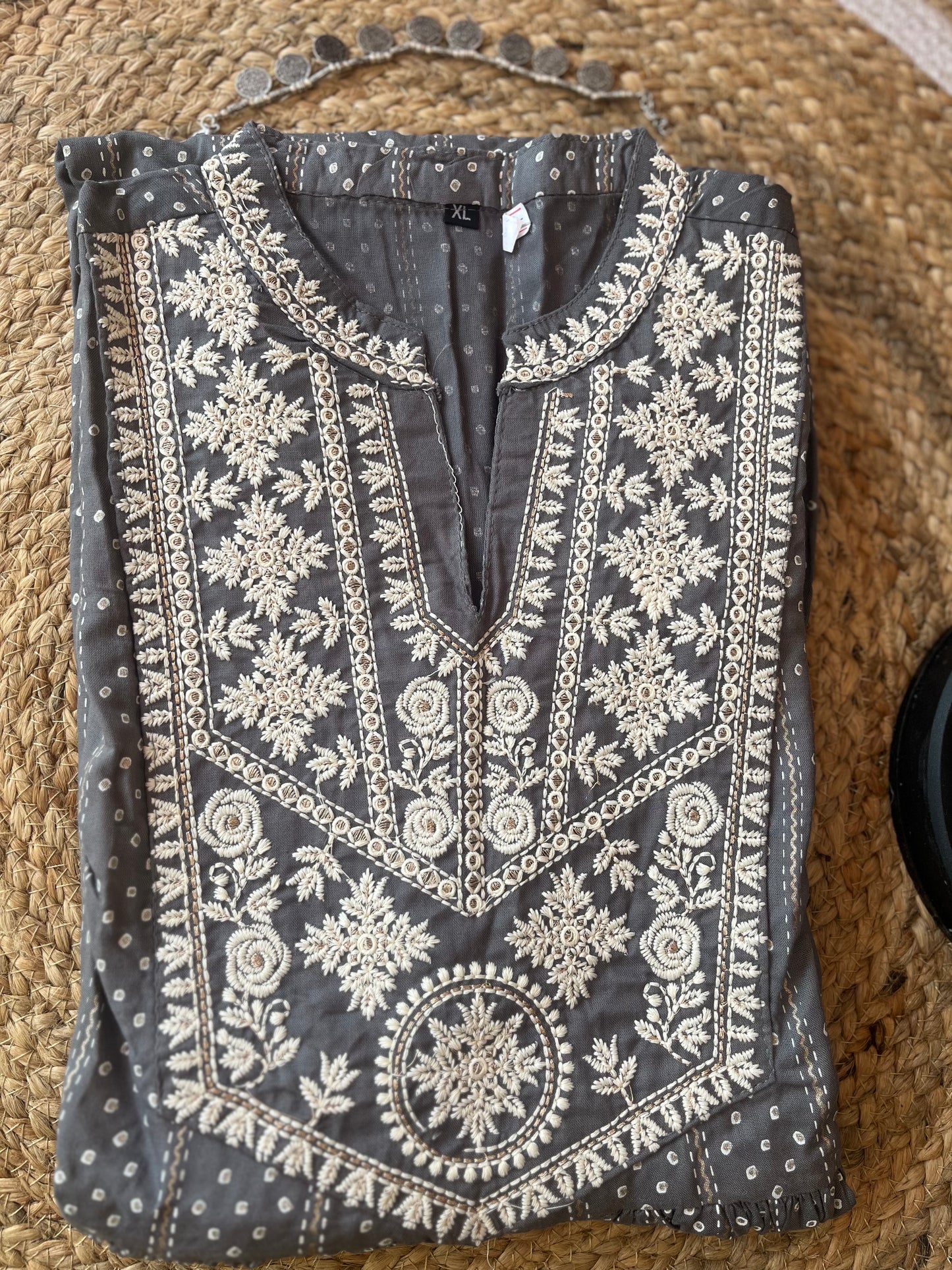 Grey and white anarkali kurti