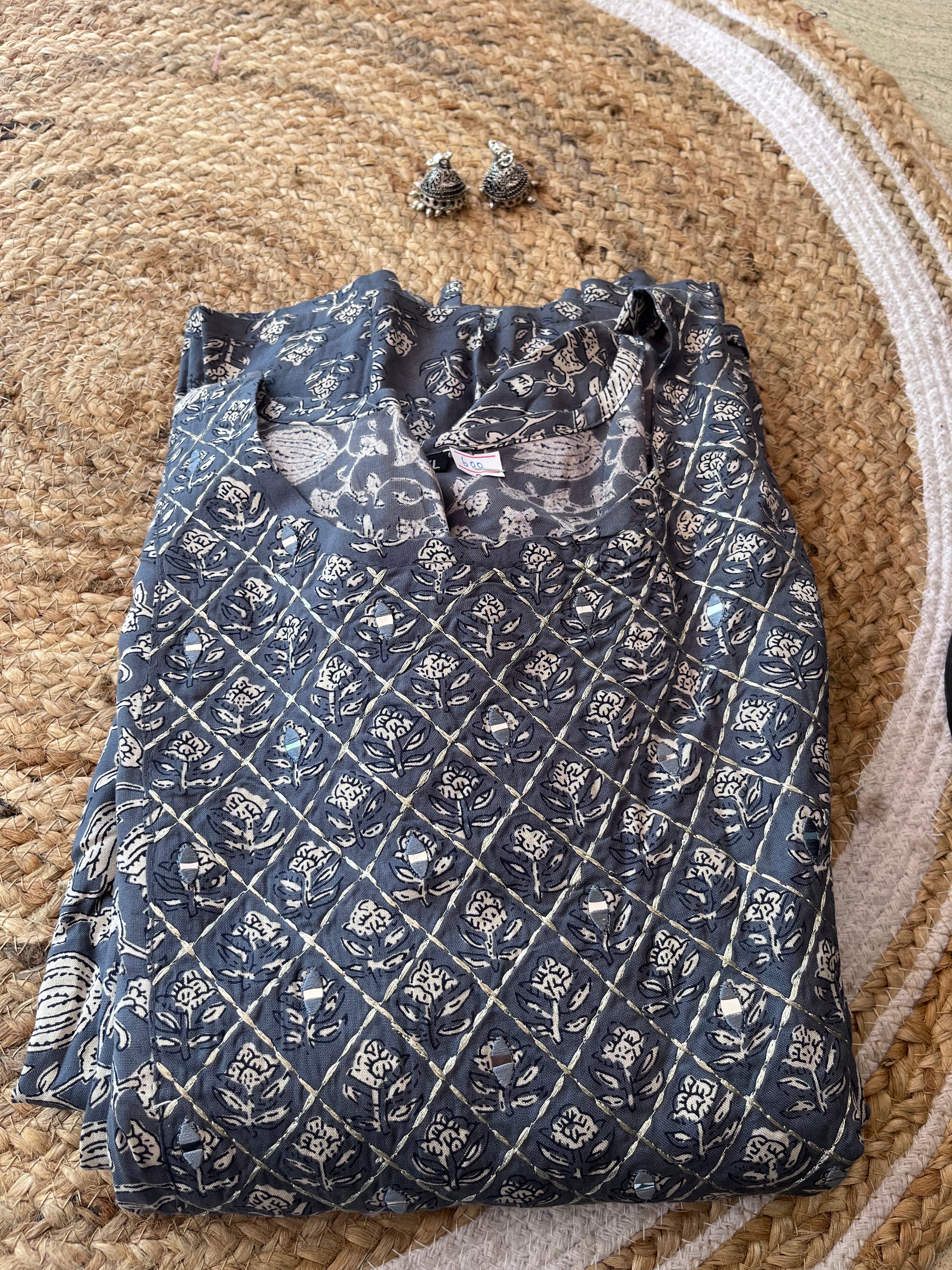Grey Kalamkari umbrella kurti