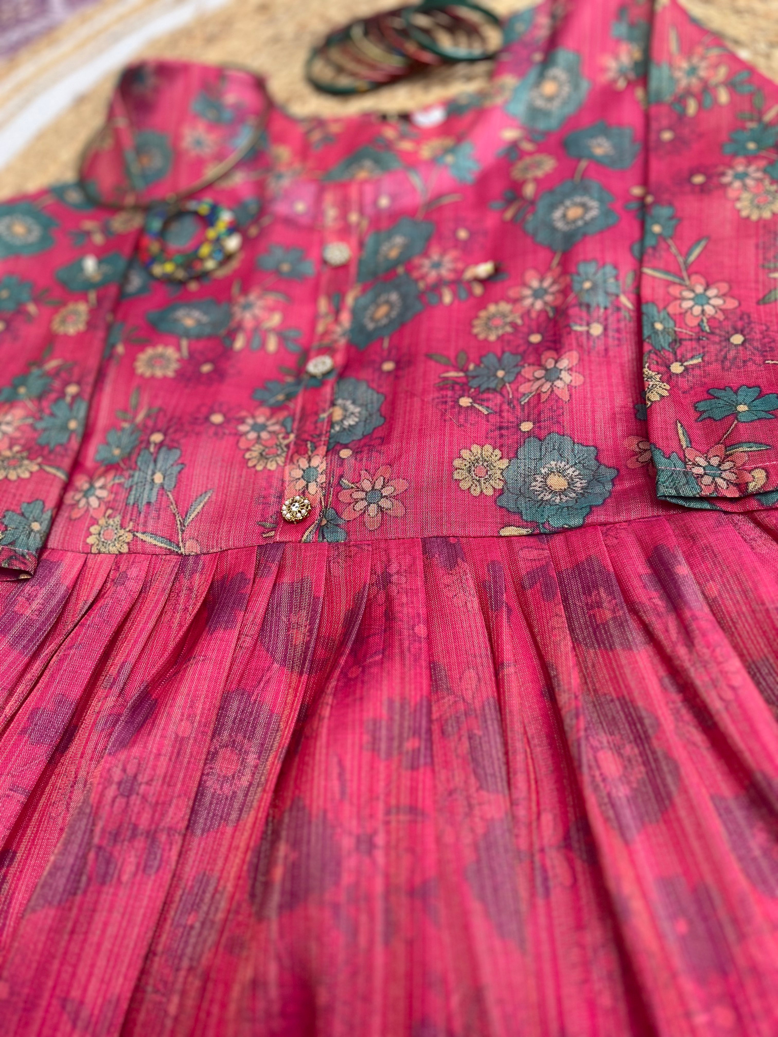 Pink tissue anarkali