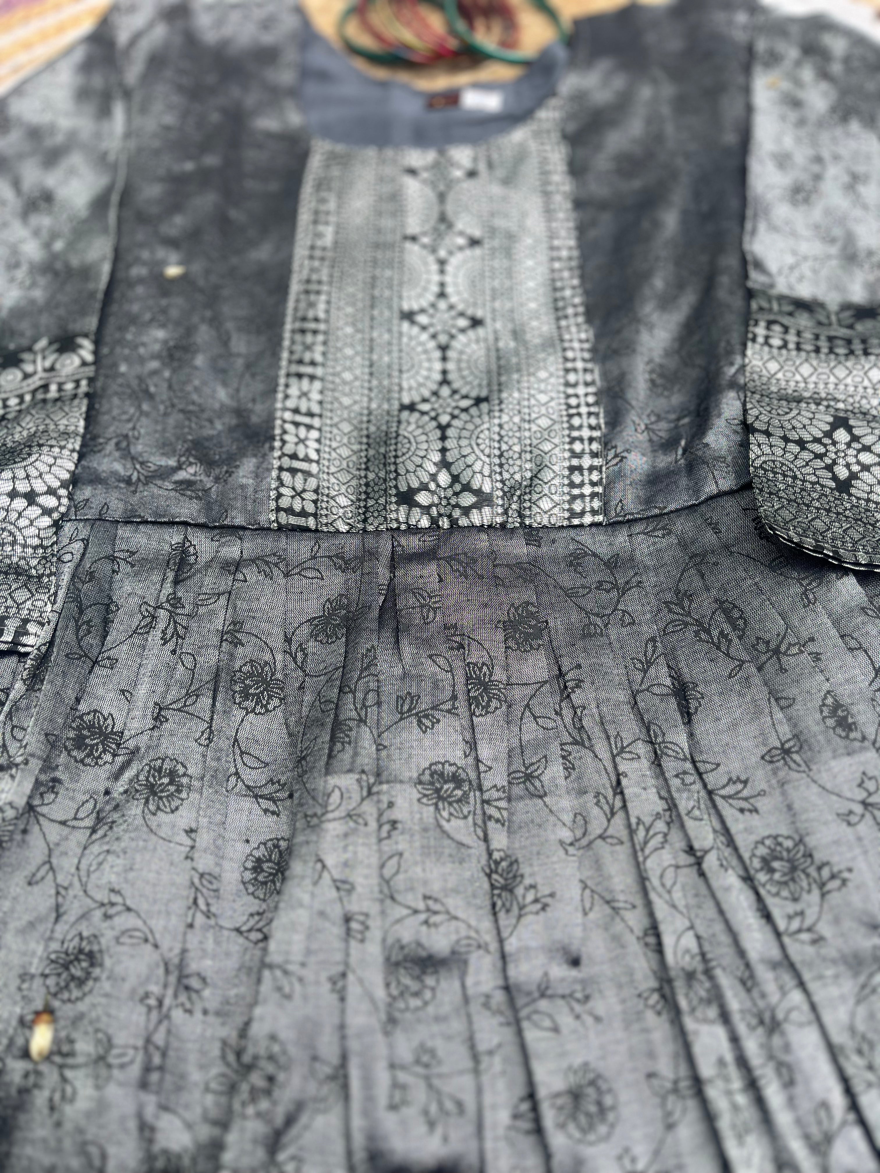 Grey and black tissue anarkali kurta