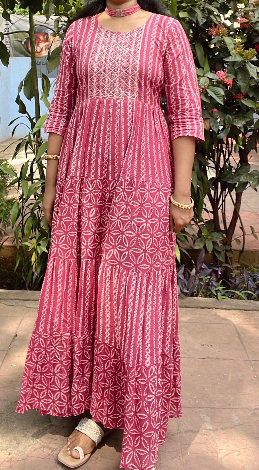 Pink princess gown with real mirror work