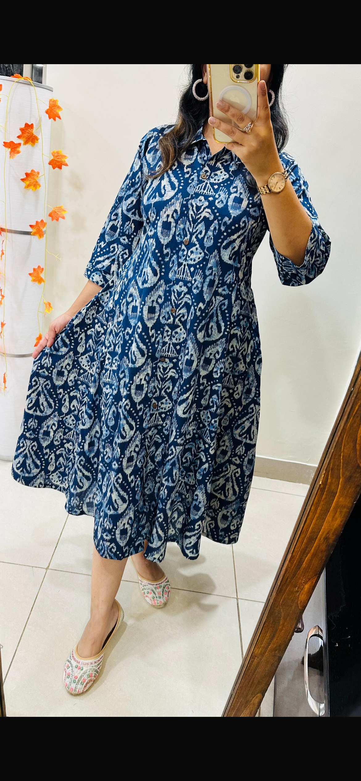 Blue`with cream A line umbrella cut top