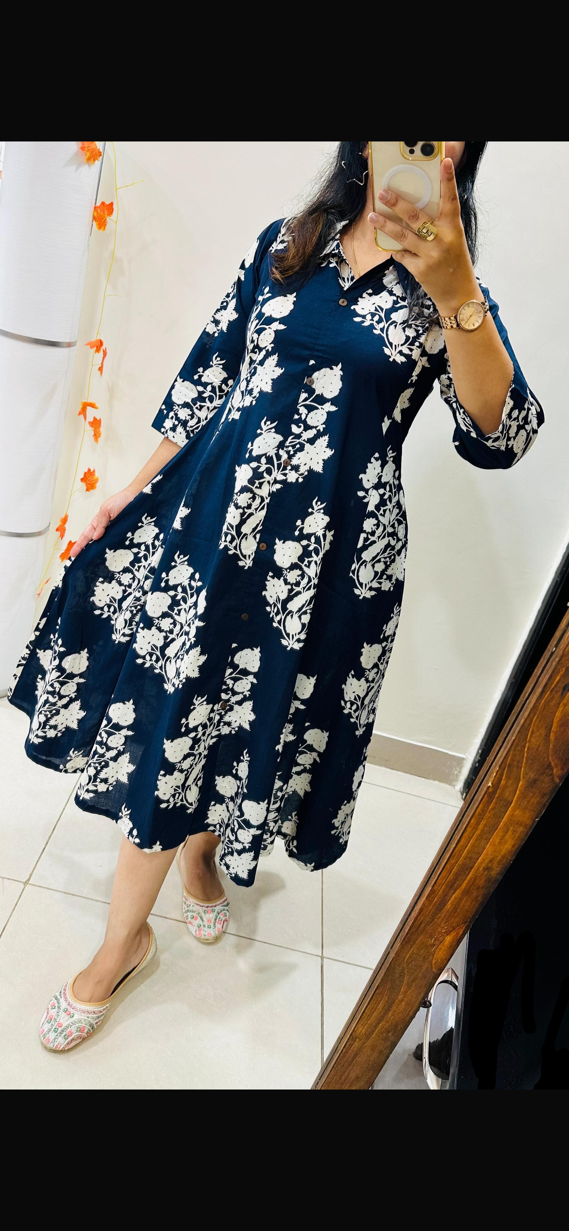 Dark blue A-line Umbrella cut top