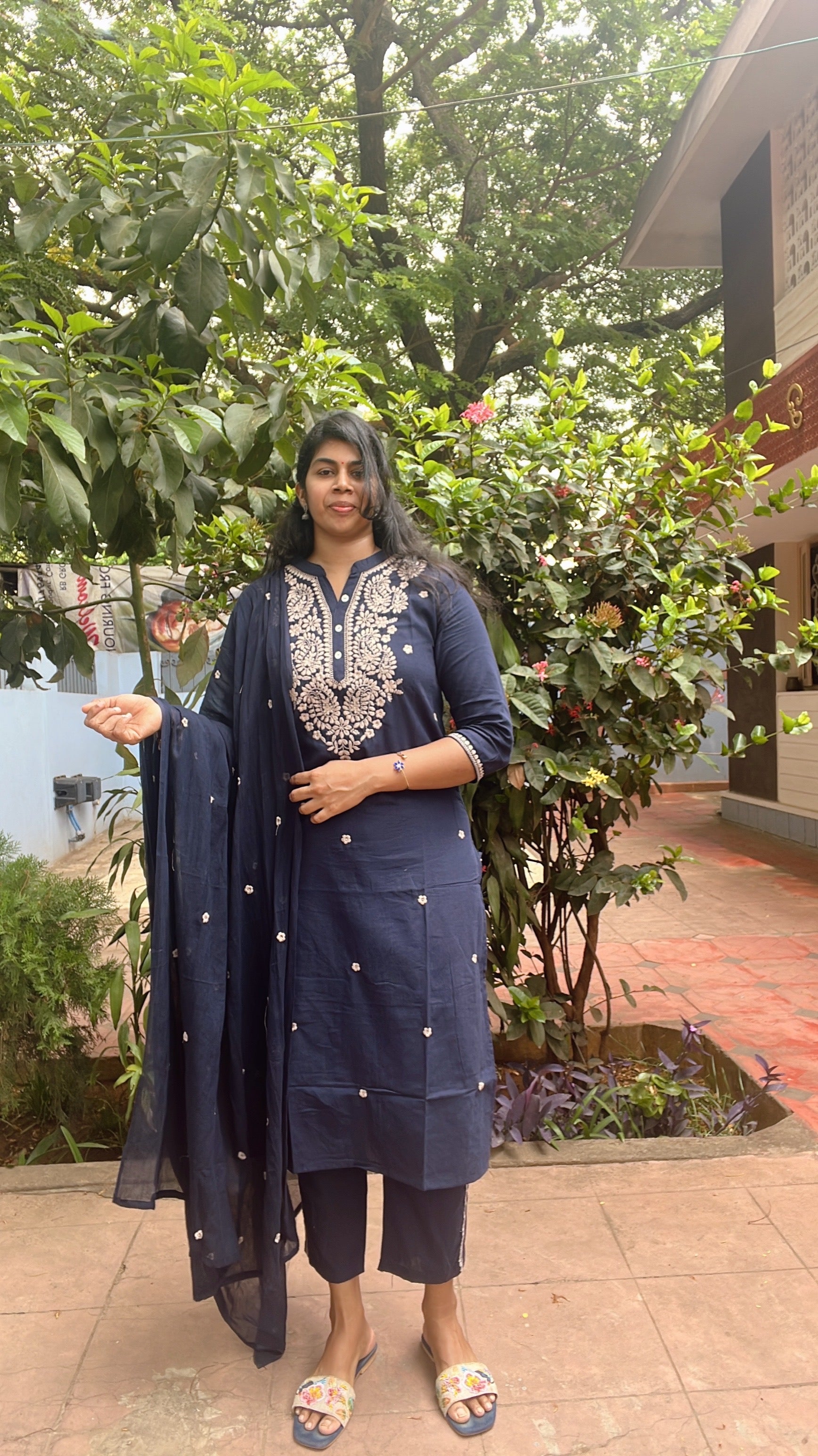 Blue pure cotton 3 piece suit set
