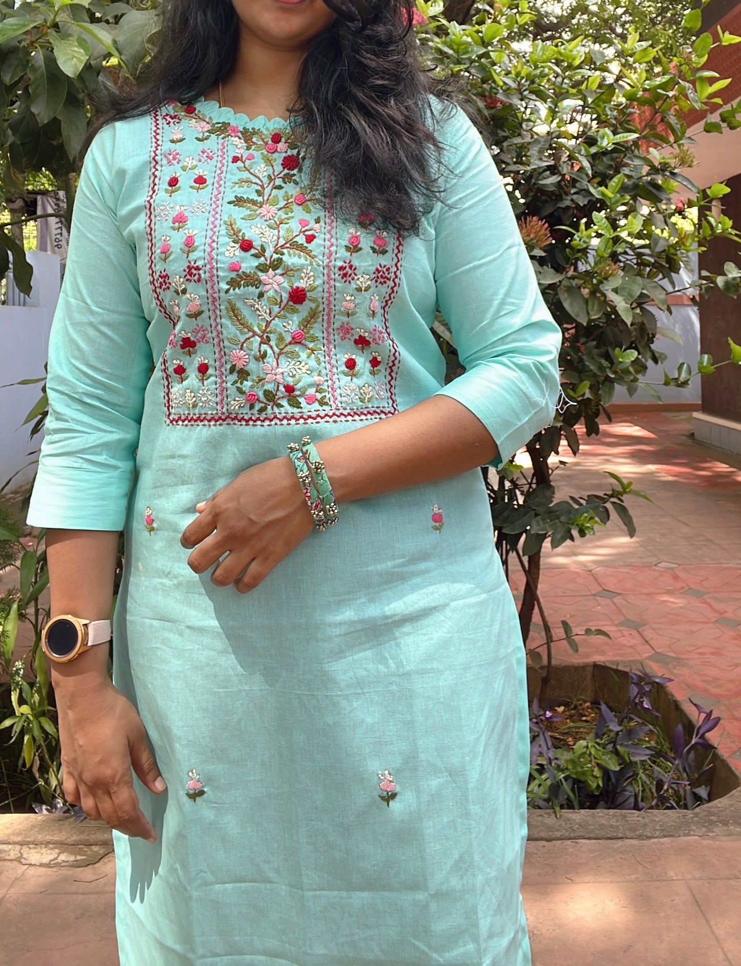 Light Blue Hand Embroidered Kurti
