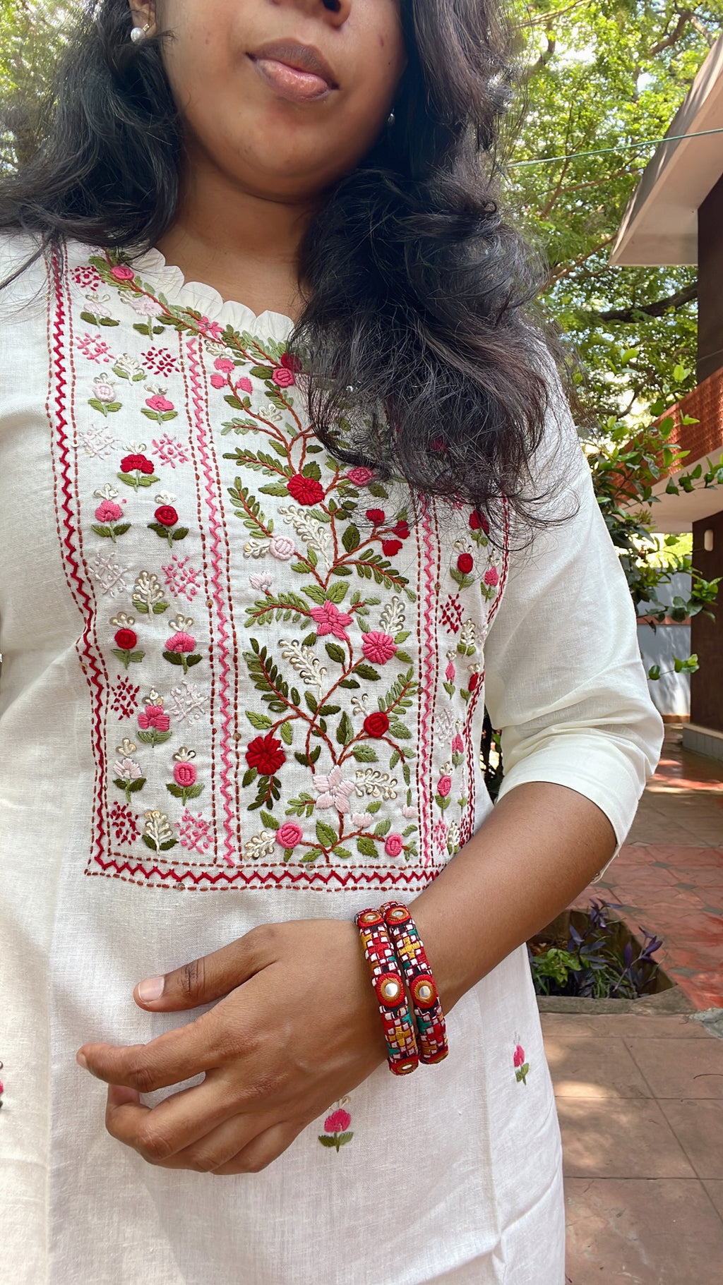 White Hand Embroidered Kurti