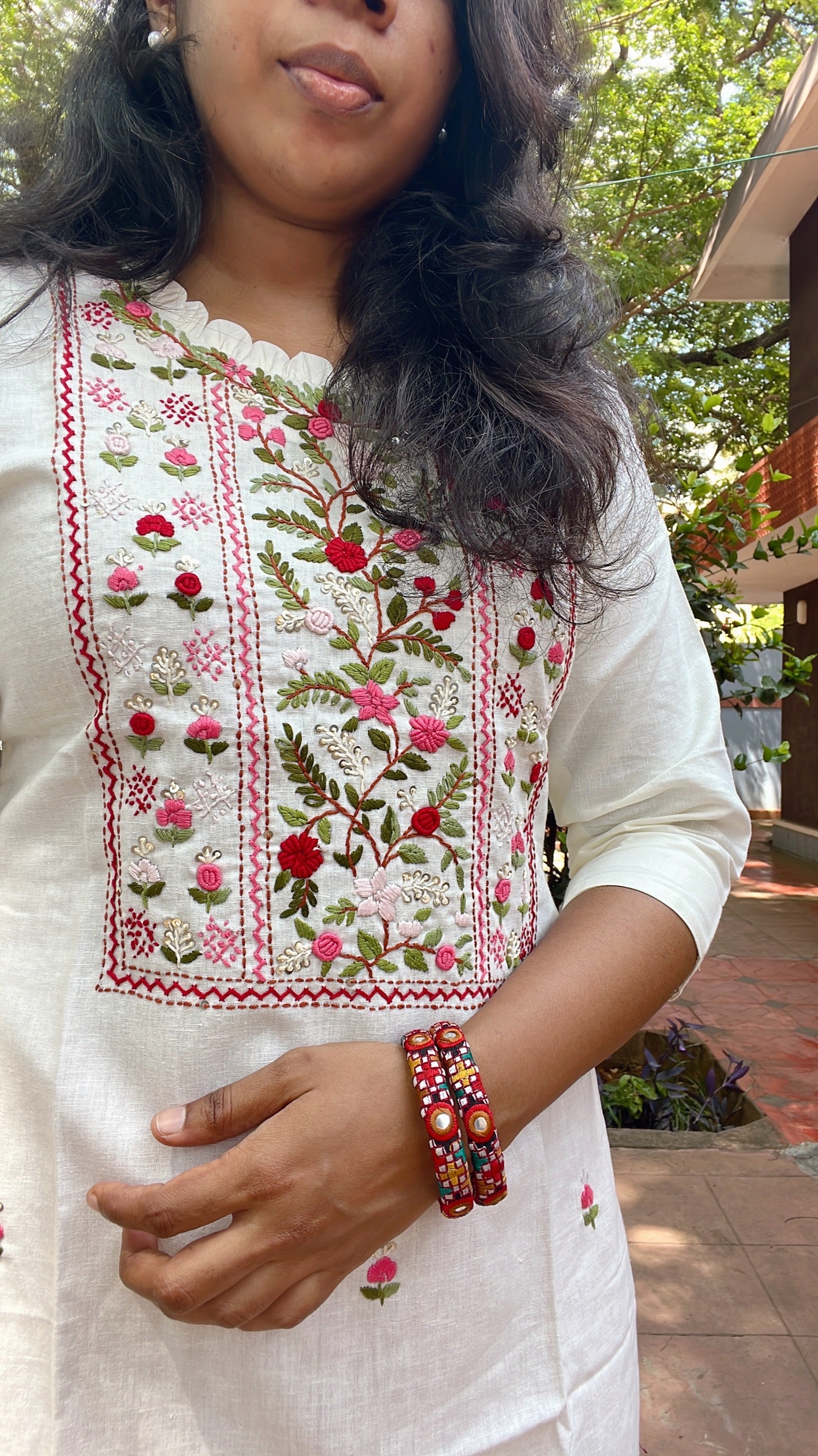 White Hand Embroidered Kurti