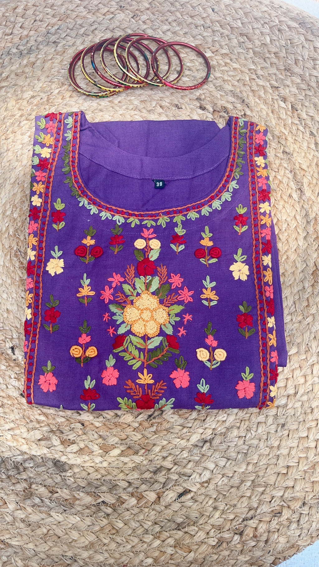 Purple Hand EMbroidered Kurti